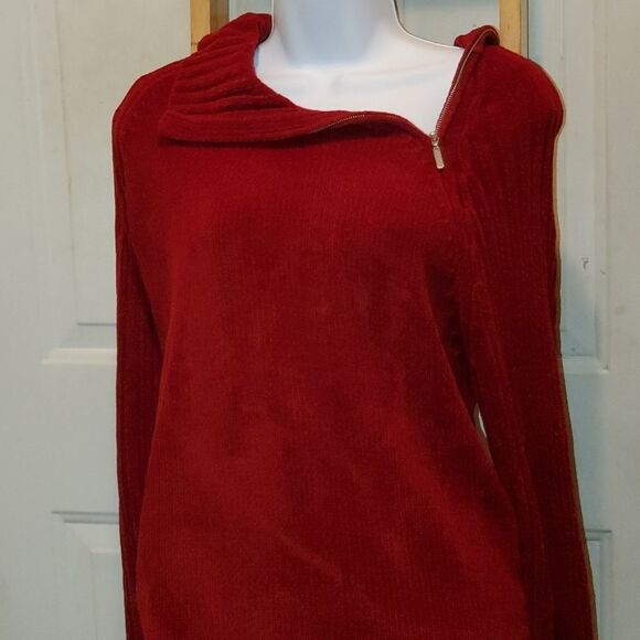 Carolyn Taylor Sweater Women’s Size Large Burgundy Zip Collar - Picture 2 of 8